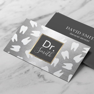 Carte De Visite Soins dentaires Dentist Tooth Motif Modern Silver 