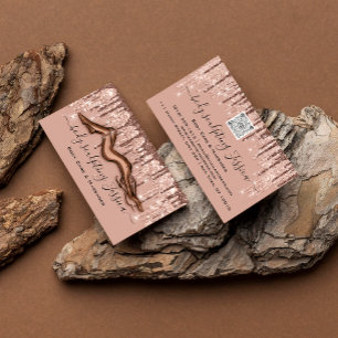 Carte De Visite Soins du corps Sculpture QRCode Logo Rose Poudre