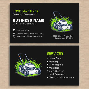 Carte De Visite Soins et services de pelouse Black Green Professio