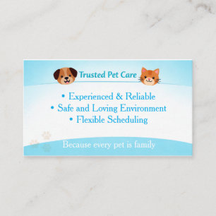 Carte De Visite Soins Personnalisés pour Animaux Garde d'Animaux