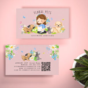 Carte De Visite Soins pour chiens et chats Floral Dog & Cat Servic