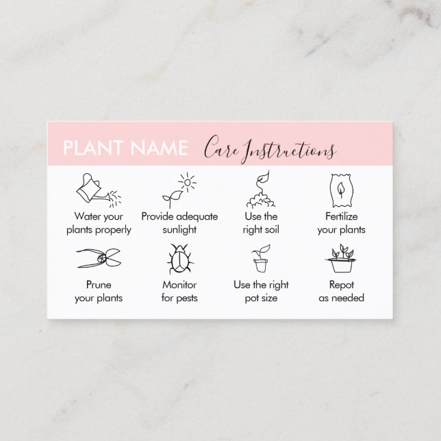 Carte De Visite Soins pour Plantes de jardin à fleurs roses (Dos)