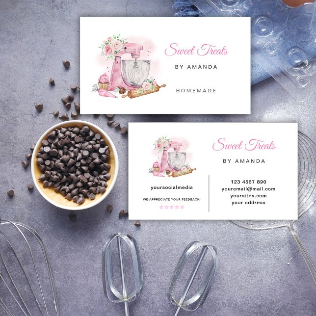 Carte De Visite Soins sucrés Boulangerie rose (Créateur téléchargé)