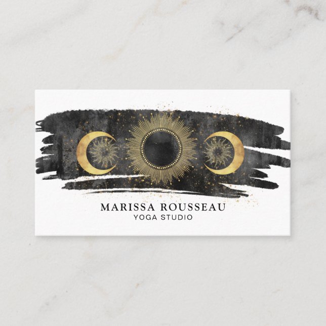 Carte De Visite Soleil Céleste Stars Or Noir Blanc Yoga (Devant)