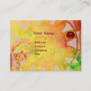 Carte De Visite SOLEIL ÉNERGIE SOLAIRE ROUGE RUBY MONOGRAM Jaune B