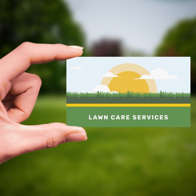 Carte De Visite Soleil et herbe - Services d'entretien de la pelou (Sun & Grass - Lawn Care Services Business Card)