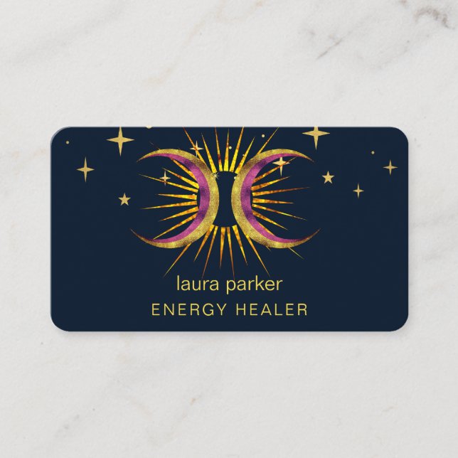 Carte De Visite Soleil Lune Mystic Crescent Reiki Guérisseur (Devant)
