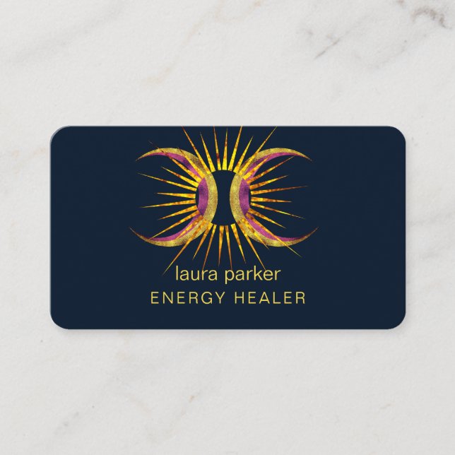 Carte De Visite Soleil Lune Mystic Crescent Reiki Guérisseur (Devant)