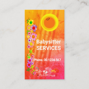 Carte De Visite Soleil souriant Rayons Fleurs colorées Garderie No