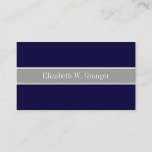 Carte De Visite Solid Navy Blue, Dark Gray Ribbon Nom Monogram