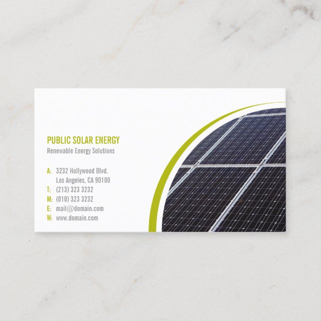 Carte De Visite Solutions énergétiques renouvelables Solaire (Devant)