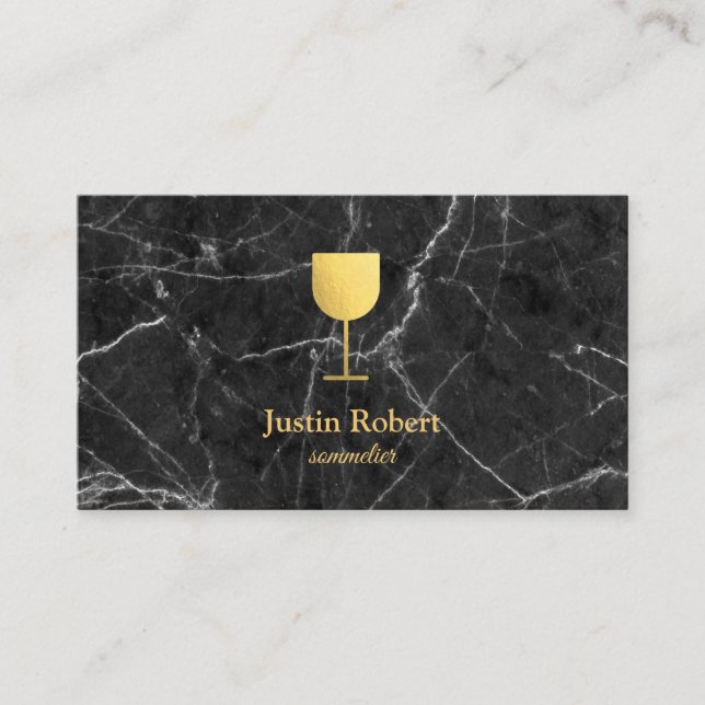 Carte De Visite Sommelier de marbre foncé moderne de barman de vin (Devant)