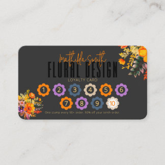 Carte De Visite Sophisticated Floral Design Black Orange Loyalty