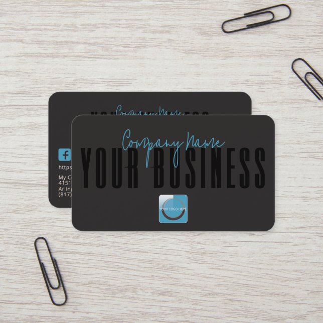 Carte De Visite Sophisticated Modern Black Blue Logo Generic  (Devant/Arrière en situation)