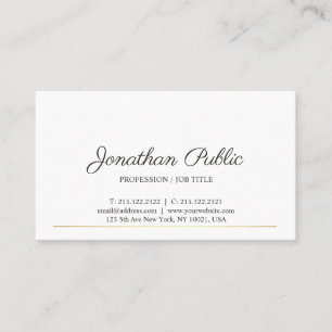 Carte De Visite Sophistiqué Clean Plain moderne Blanc Or Chic