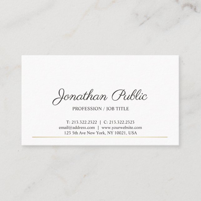 Carte De Visite Sophistiqué Clean Plain moderne Blanc Or Chic (Devant)