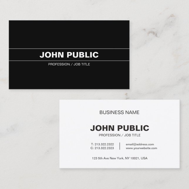 Carte De Visite Sophistiqué Entreprise Plain moderne Noir Blanc (Devant / Derrière)