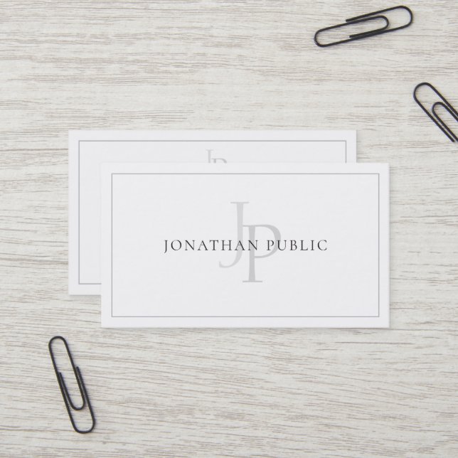Carte De Visite Sophistiqué Monogrammé Chic Plain Moderne Luxe (Devant/Arrière en situation)