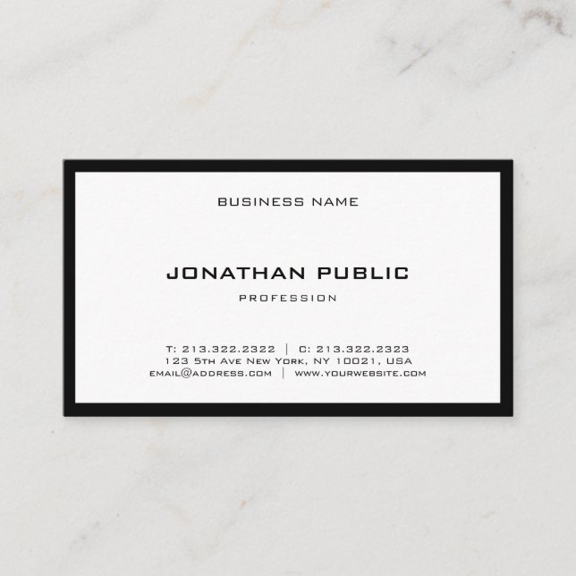 Carte De Visite Sophistiqué Noir Blanc Moderne Sleek Top Plain (Devant)