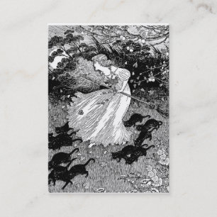 Carte De Visite Sorcière et chats noirs au clair de lune