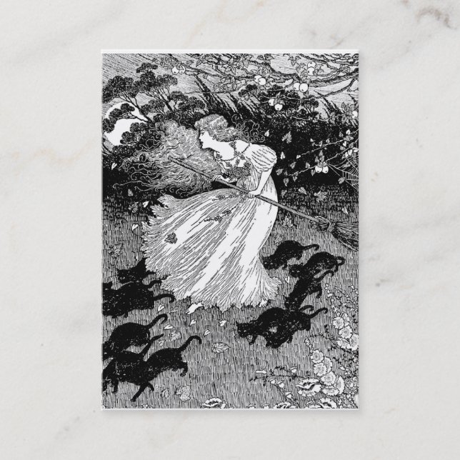 Carte De Visite Sorcière et chats noirs au clair de lune (Devant)