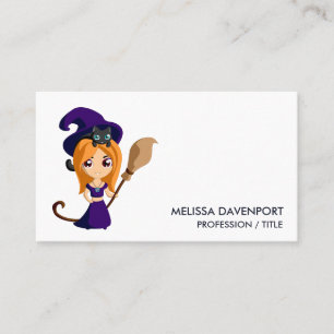 Carte De Visite Sorcière mignonne en Casquette violet Halloween