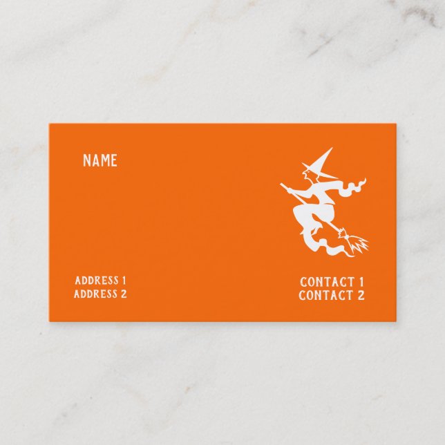 Carte De Visite sorcière volante effrayante en néon orange (Devant)