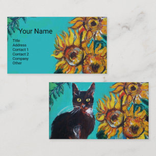 CARTE DE VISITE SOUCHES AVEC CHAT NOIR EN TURQUOISE BLEUE