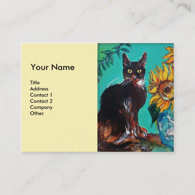 Carte De Visite SOUFFLE AVEC CHAT NOIR EN Ivoire BLEU (Devant)