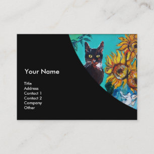 Carte De Visite SOUFFLEURS AVEC CHAT NOIR MONOGRAM Bleu Jaune