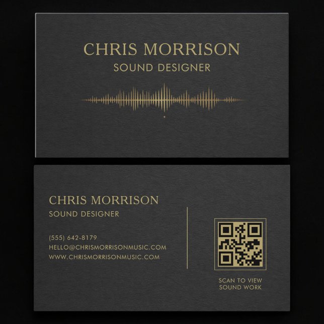 Carte De Visite Sound Designer Black Gold QR Code (Créateur téléchargé)