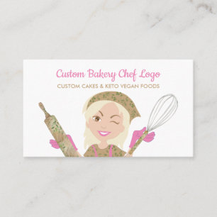 Carte De Visite Sourire Jaune Rose Pâtisserie Fille Chef Végétalie