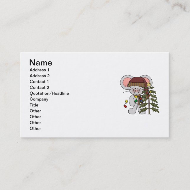 Carte De Visite Souris de Noël décorant l'arbre (Devant)