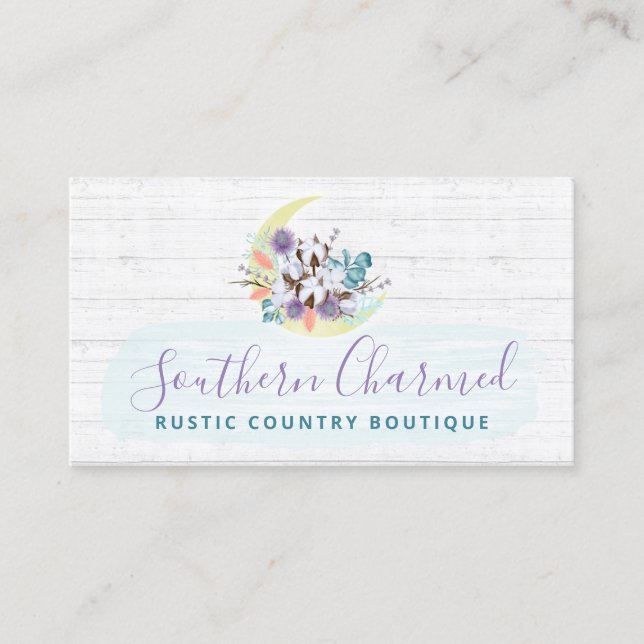 Carte De Visite Southern Floral Cotton Moon & Rustic Wood Country (Devant)