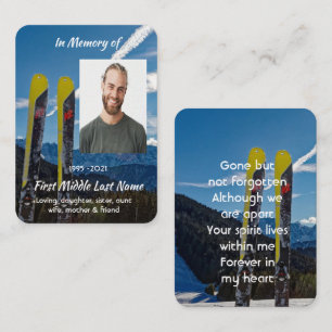 Carte De Visite Souvenir de ski de neige d'hiver pour skier  Mémor