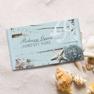 Carte De Visite SPA aqua bleu plage bois étoile coquillages