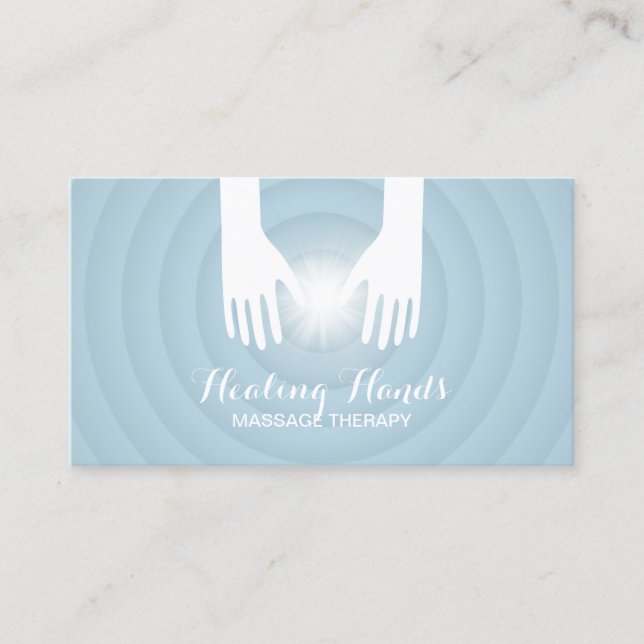 Carte De Visite Spa bleu-clair de thérapie de massage de mains (Devant)