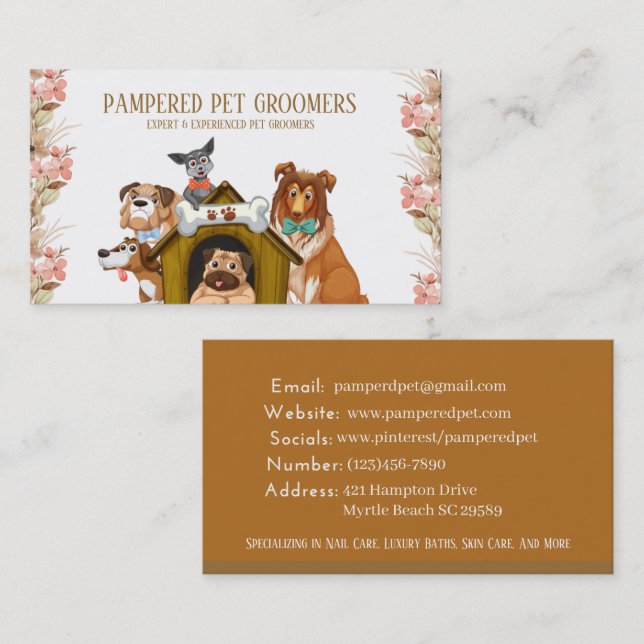 Carte de visite Spa de chien de chien de taille (Devant / Derrière)