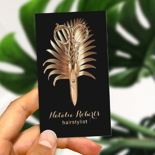 Carte De Visite Spa de salon de ciseau doré moderne et feuille
