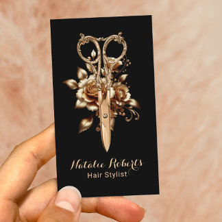 Carte De Visite Spa de salon moderne de ciseaux d'or Flower
