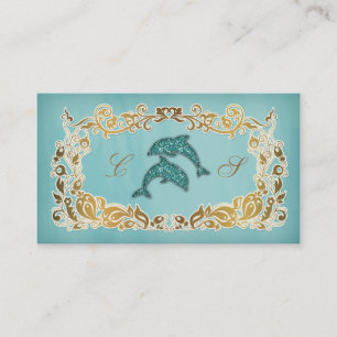 Carte de visite Spa Dolphin Floral Blue Gold Parti