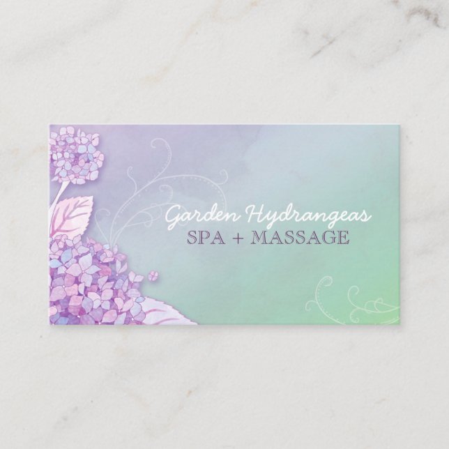 Carte De Visite Spa moderne Hydrangeas + Massage (Devant)