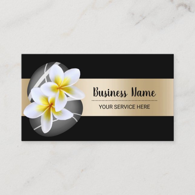 Carte De Visite Spa Plumeria Flowers Stones Gold Bar Beauty Salon (Devant)
