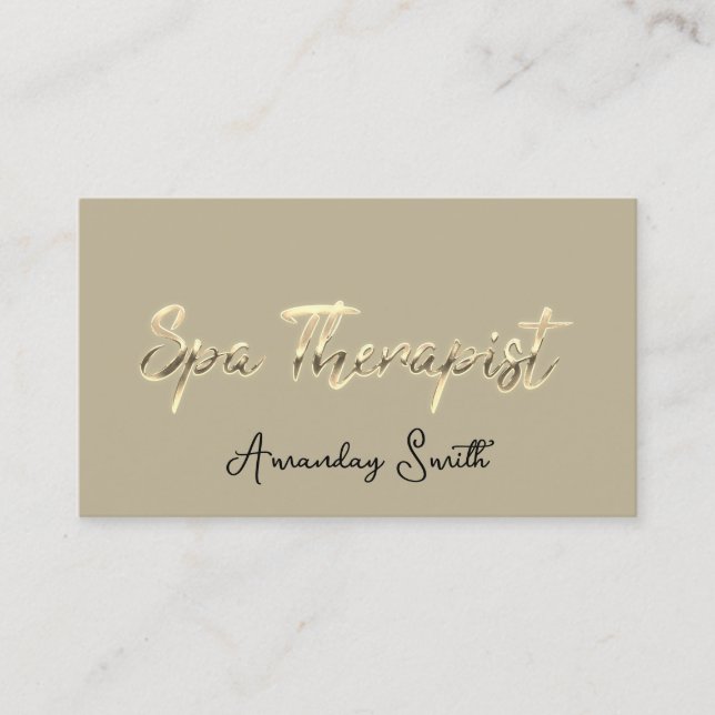 Carte De Visite SPA-thérapeute Script Gold QR Code Logo Mint Green (Devant)