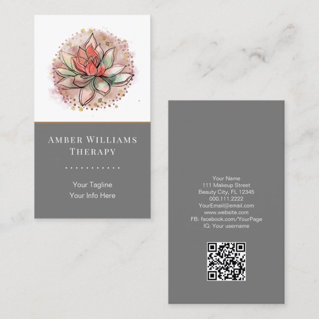 Carte De Visite Spa thérapeutique Yoga Succulent guérison QR Code (Devant / Derrière)