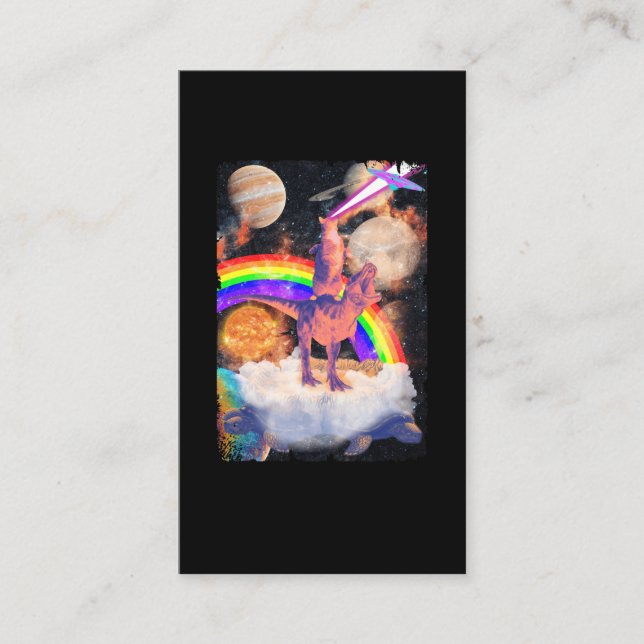 Carte De Visite Space Cat équitation Trex Turtle Planètes Cosmique (Devant)