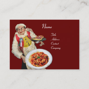 Carte De Visite SPAGHETTI & MANDOLIN CUISINE ITALIENNE, rouge noir