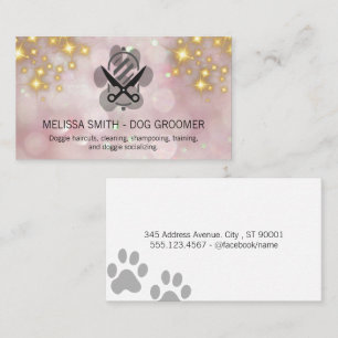 Carte De Visite Sparkly Gold Bokeh   Logo de toilettage des chiens