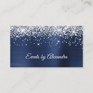 Carte De Visite Sparkly Silver Parties scintillant Navy Blue Satin
