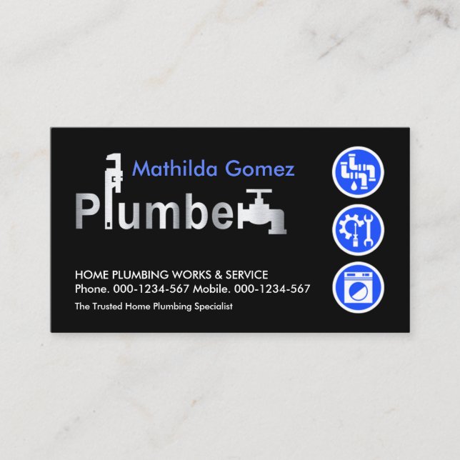 Carte De Visite Special Silver Plumber Signage Plumbing (Devant)